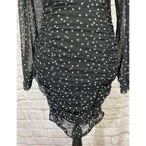 NASTY GAL Spot Right There Mesh Mini Dress 6 Stretch Sexy Slinky Black Dots 9462 - Picture 8 of 14